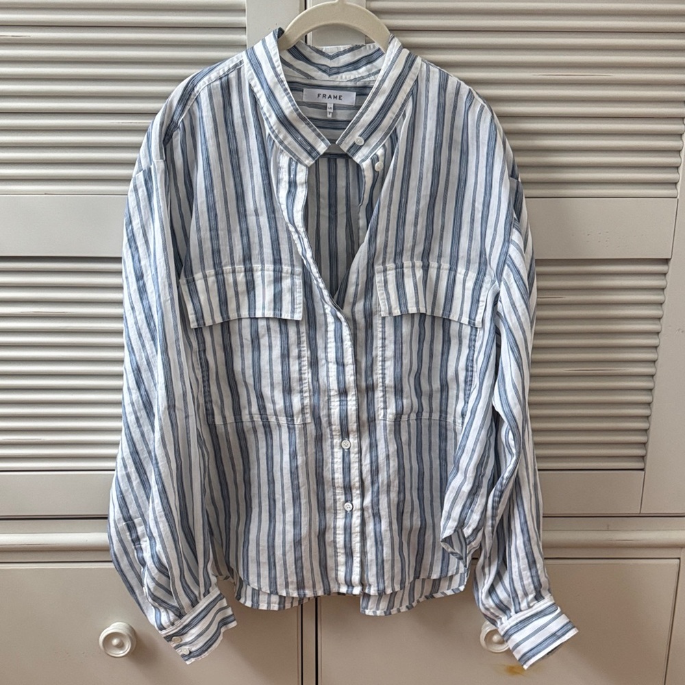 Frame Denim Striped Casual Shirt in Blue and White